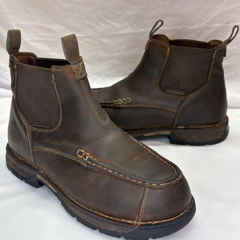 Georgia Boot Carbo-Tec LTX Waterproof Chelsea Work Boots Brown Mens 10 M